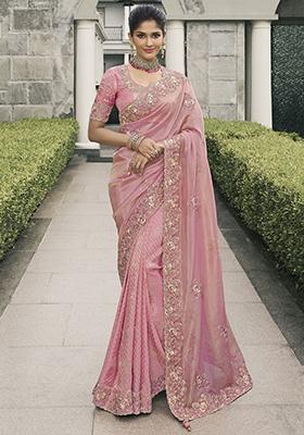 Pink Embroidered Tissue Silk Sarees