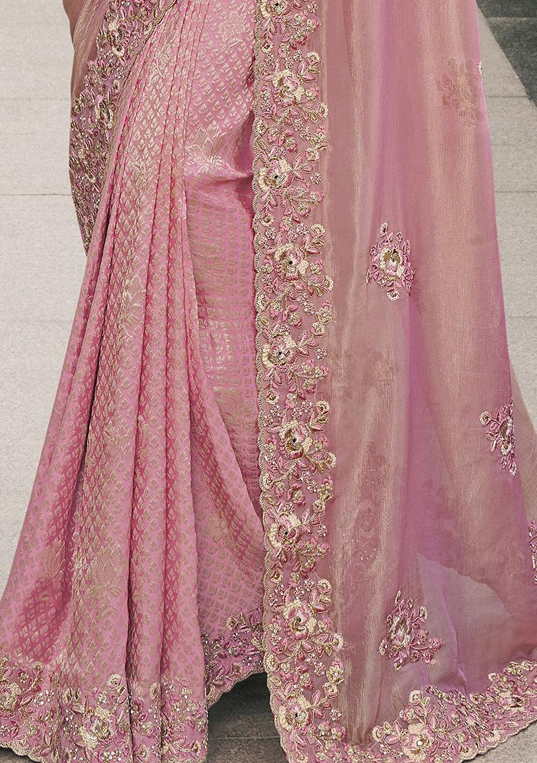 Pink Embroidered Tissue Silk Sarees
