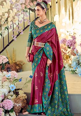 Purple Floral Print Silk Sarees