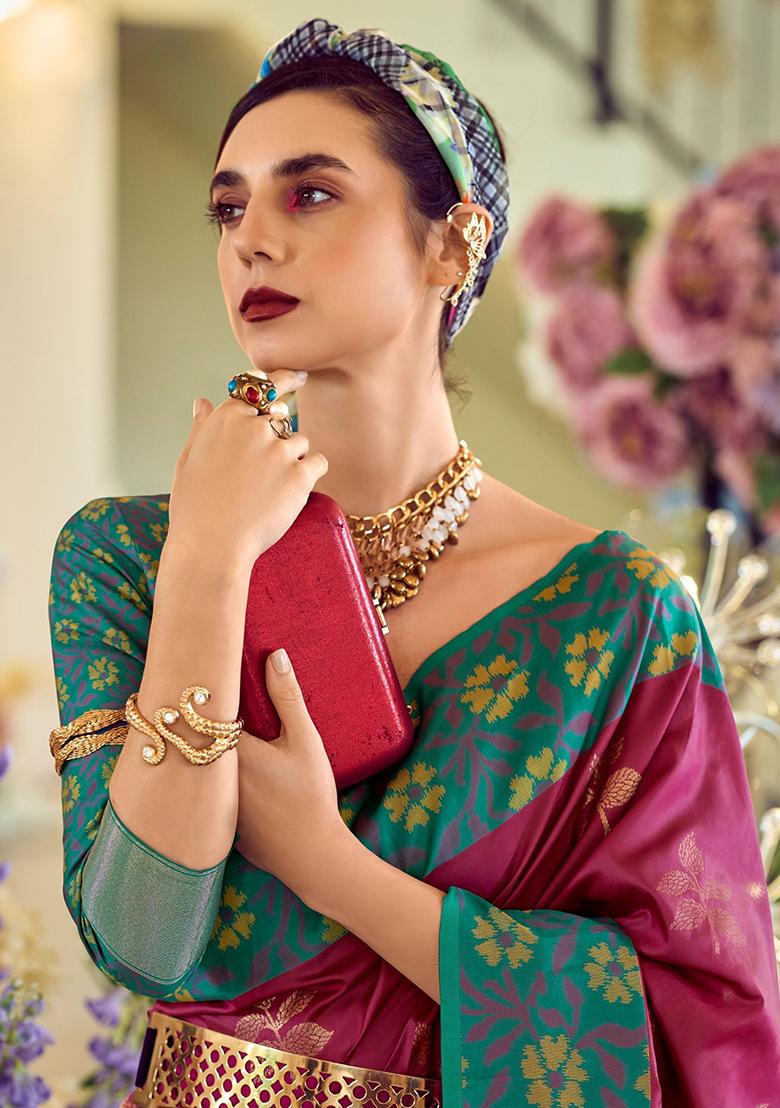 Purple Floral Print Silk Sarees