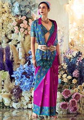 Pink Floral Print Silk Sarees