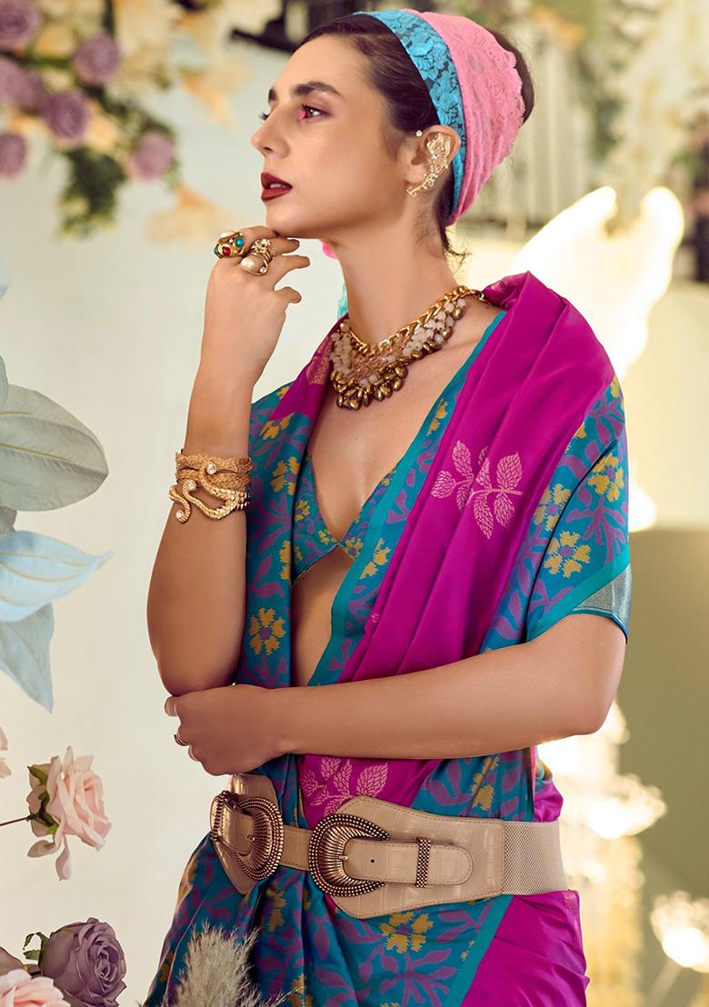 Pink Floral Print Silk Sarees