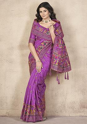 Purple Zari Weaving Silk Sarees