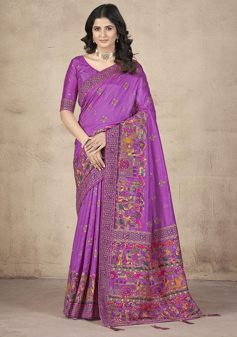Purple Zari Weaving Silk Sarees
