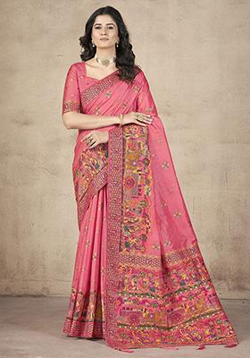 Pink Zari Weaving Silk Sarees