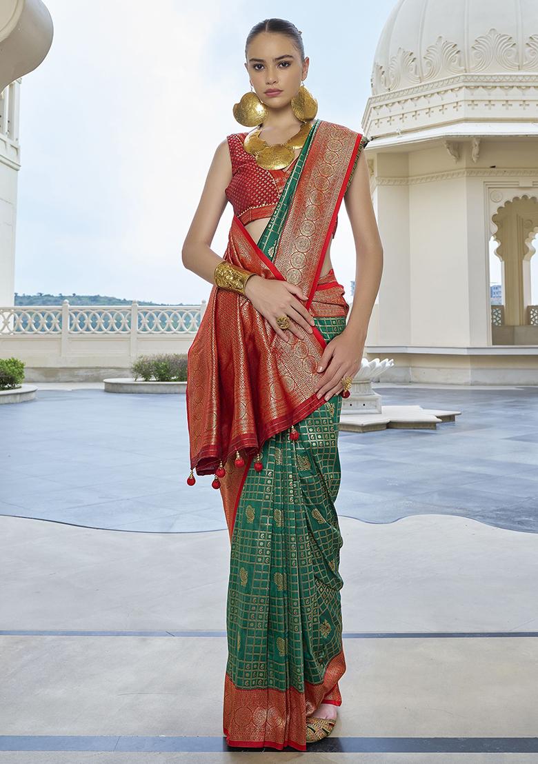 Green Zari Weaving Banarasi Silk  Sarees
