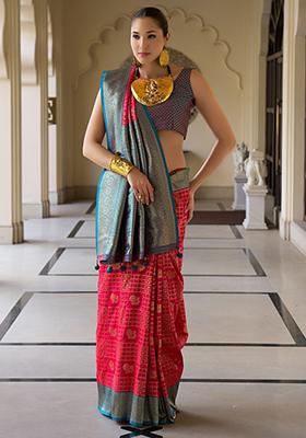 Pink Zari Weaving Banarasi Silk  Sarees