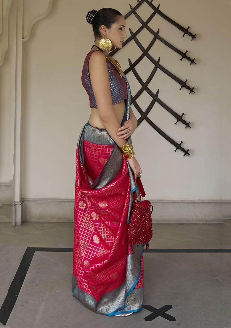 Pink Zari Weaving Banarasi Silk  Sarees