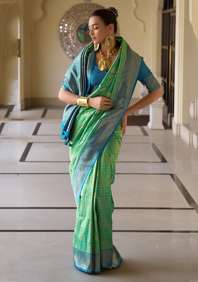 Green Zari Weaving Banarasi Silk  Sarees