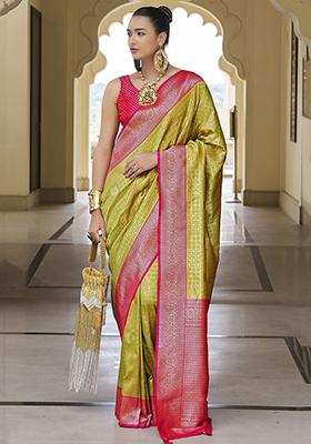 Yellow Zari Weaving Banarasi Silk  Sarees