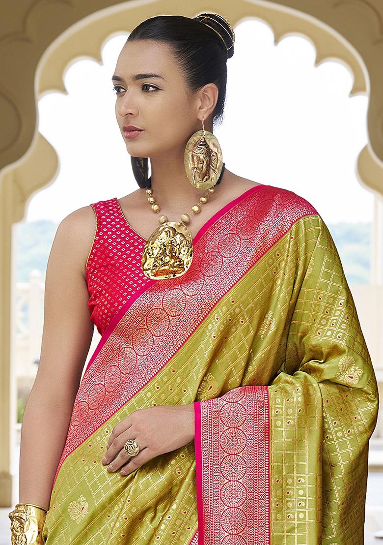 Yellow Zari Weaving Banarasi Silk  Sarees