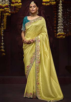 Yellow Zari Weaving Silk Sarees