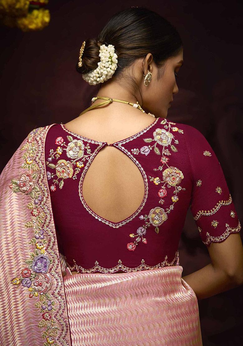 Peach Embroidered Silk Sarees