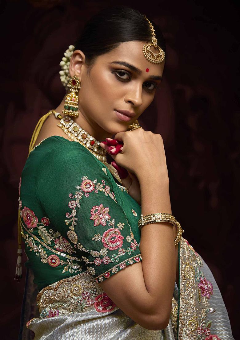 Grey Embroidered Silk Sarees