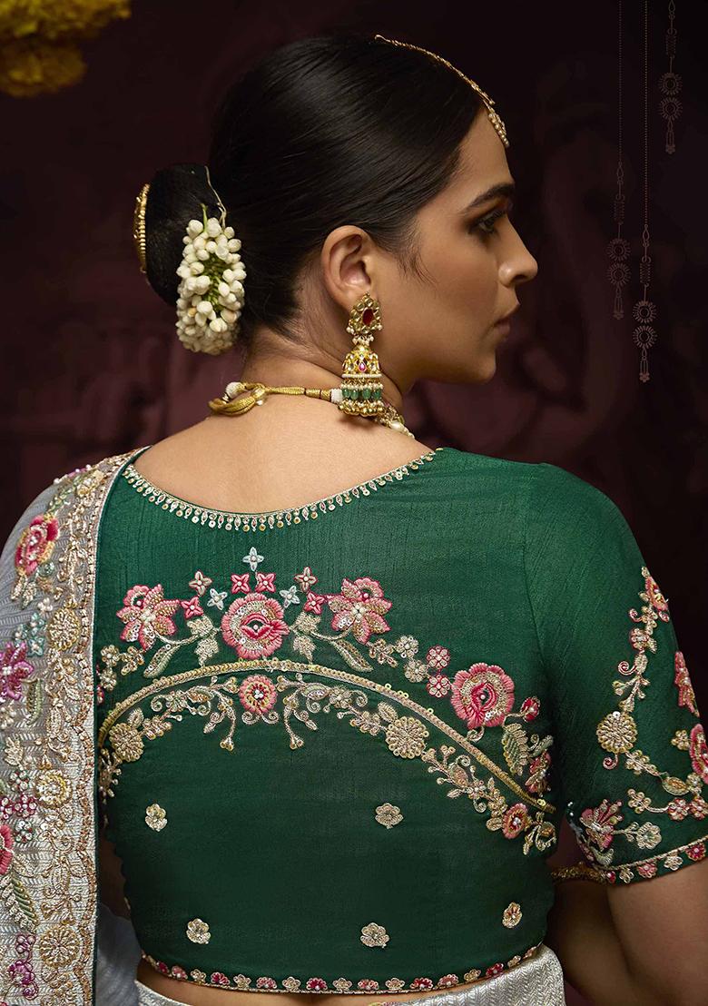 Grey Embroidered Silk Sarees