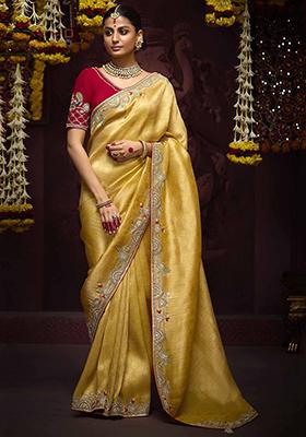 Yellow Embroidered Silk Sarees