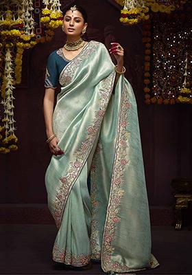 Sky Blue Zari Weaving Silk Sarees