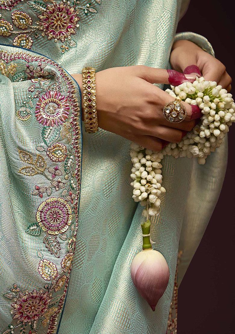 Sky Blue Zari Weaving Silk Sarees