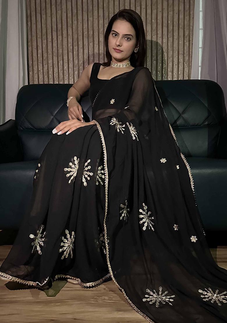 Black Embroidered Georgette Sarees