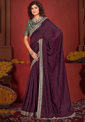 Purple Embroidered Silk Sarees