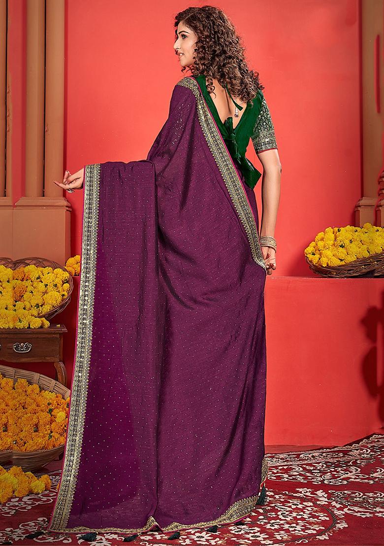 Purple Embroidered Silk Sarees