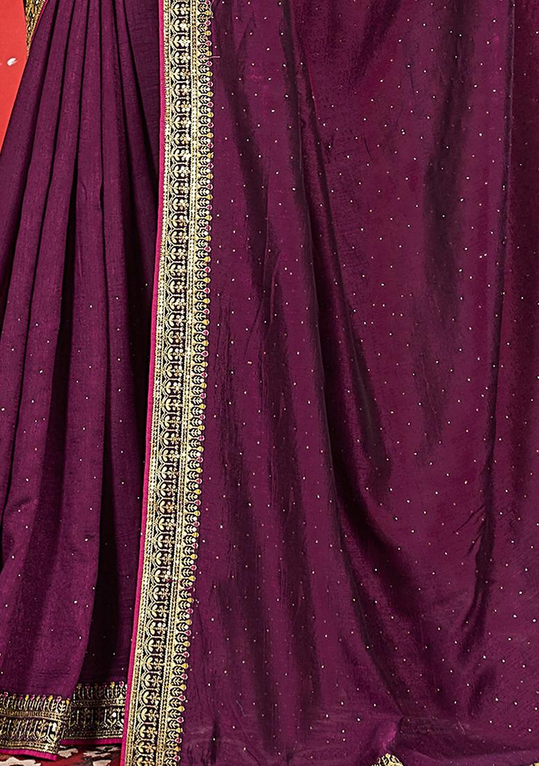 Purple Embroidered Silk Sarees