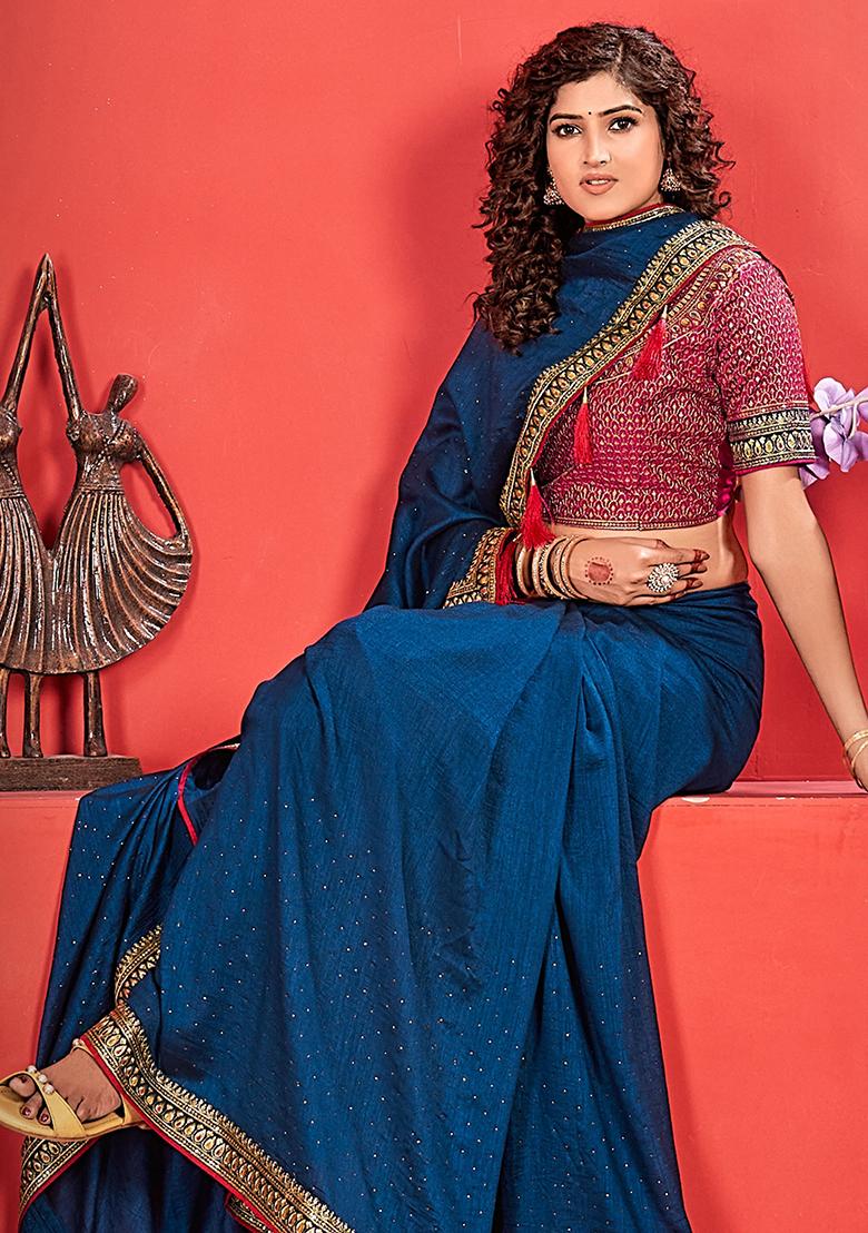 Blue Embroidered Silk Sarees