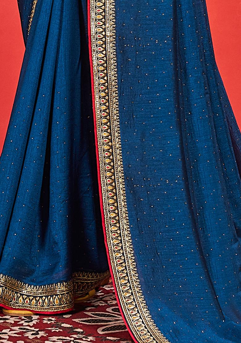 Blue Embroidered Silk Sarees