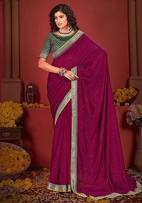 Purple Embroidered Silk Sarees