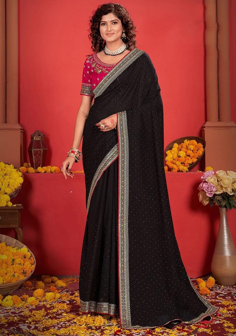 Black Lace Work Silk Sarees