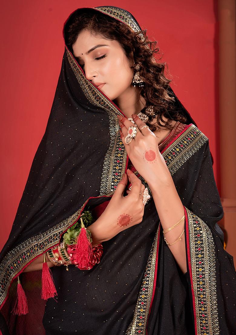 Black Lace Work Silk Sarees