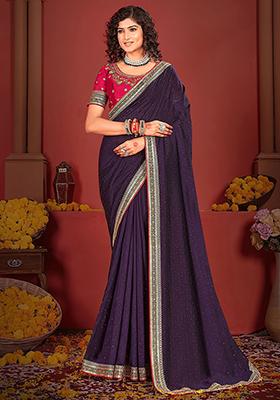 Purple Embroidered Silk Sarees