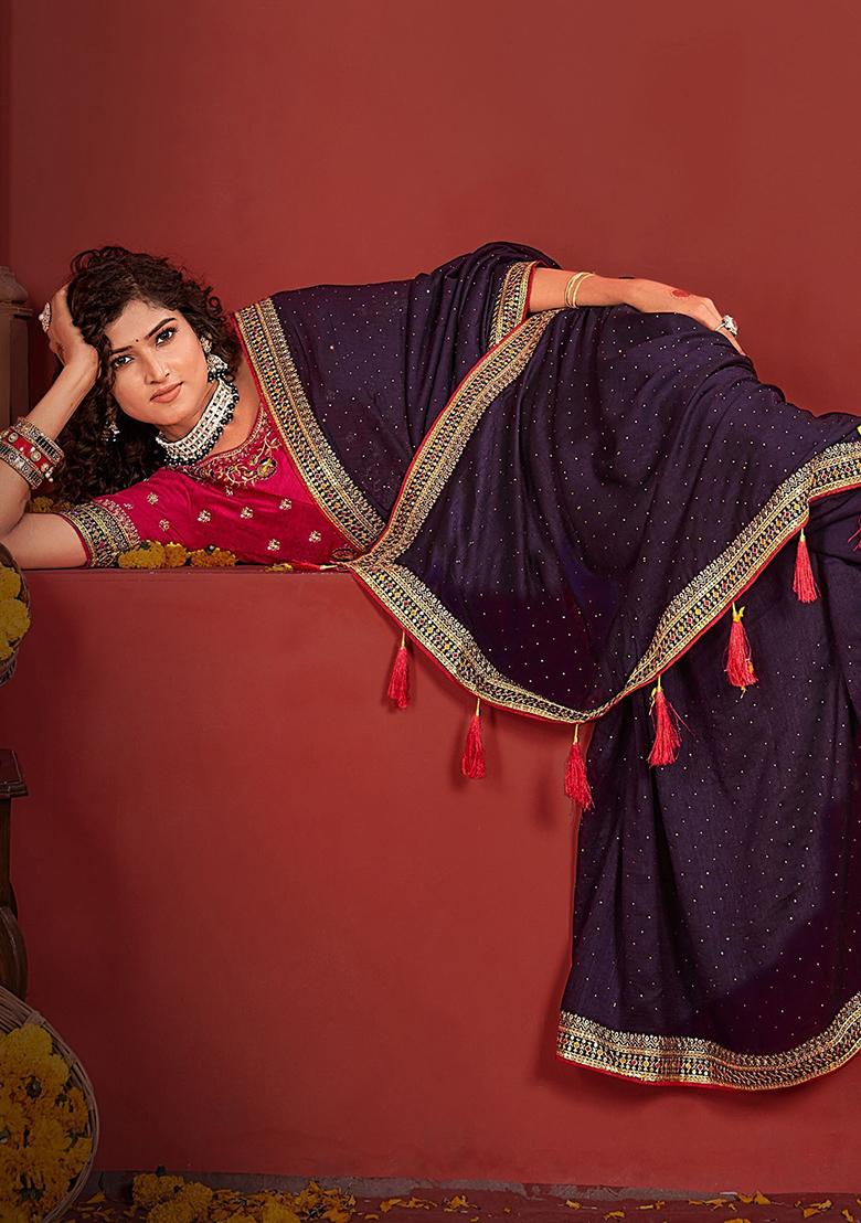 Purple Embroidered Silk Sarees