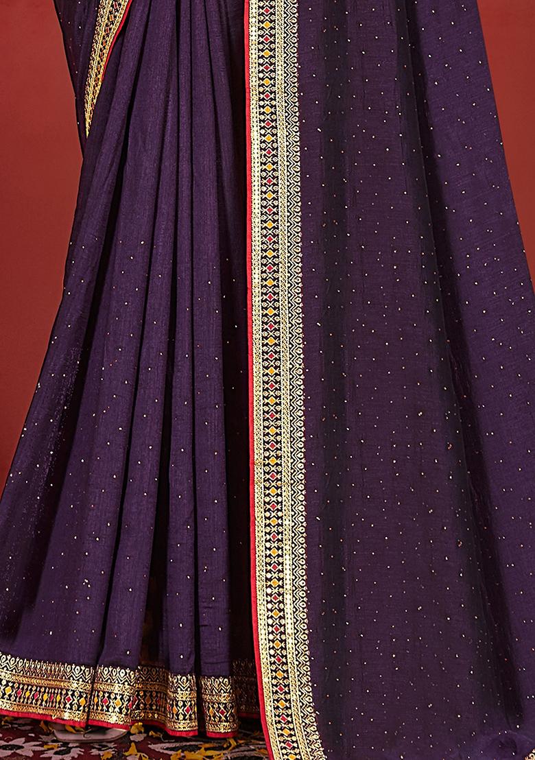 Purple Embroidered Silk Sarees
