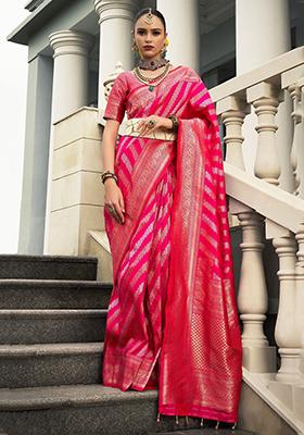 Pink Zari Weaving Silk Sarees