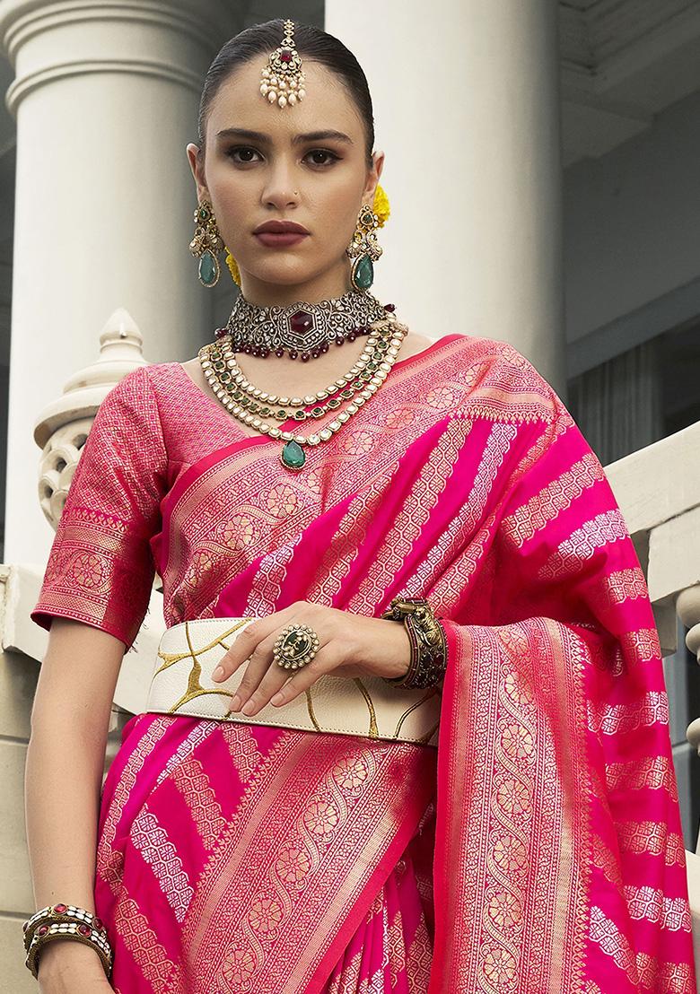 Pink Zari Weaving Silk Sarees