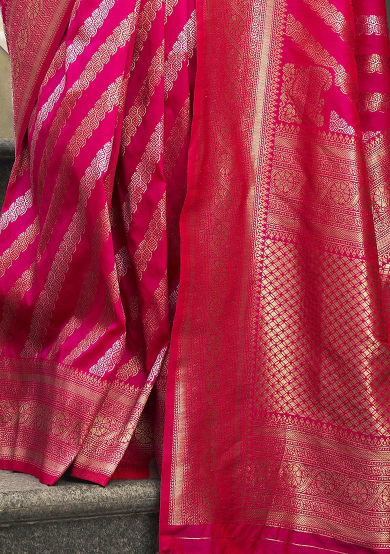 Pink Zari Weaving Silk Sarees