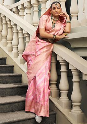 Pink Zari Weaving Silk Sarees