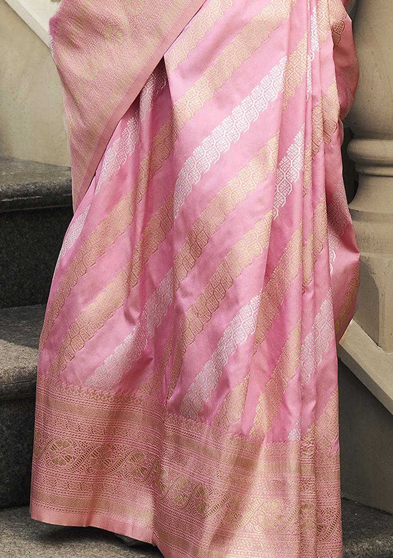 Pink Zari Weaving Silk Sarees