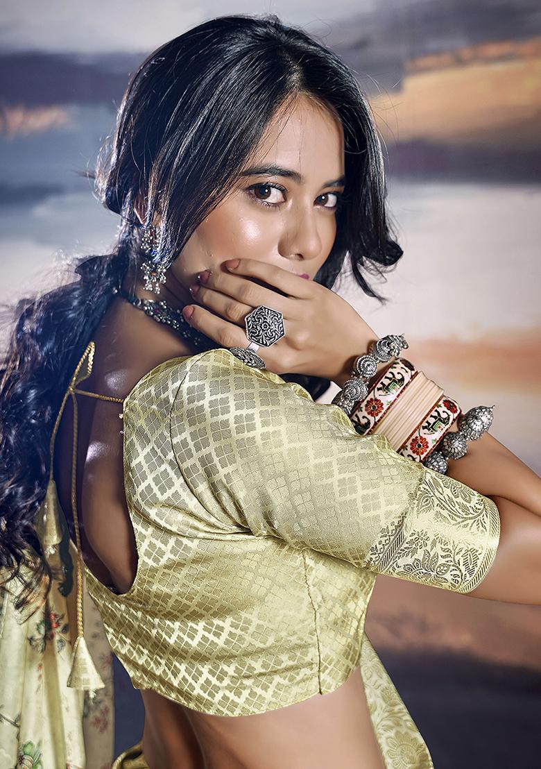 Green Zari Weaving Satin Sarees