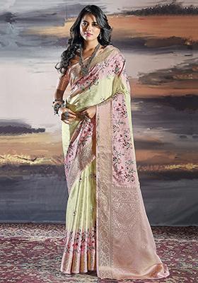 Pink Zari Weaving Satin Sarees