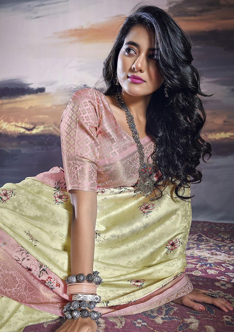 Pink Zari Weaving Satin Sarees