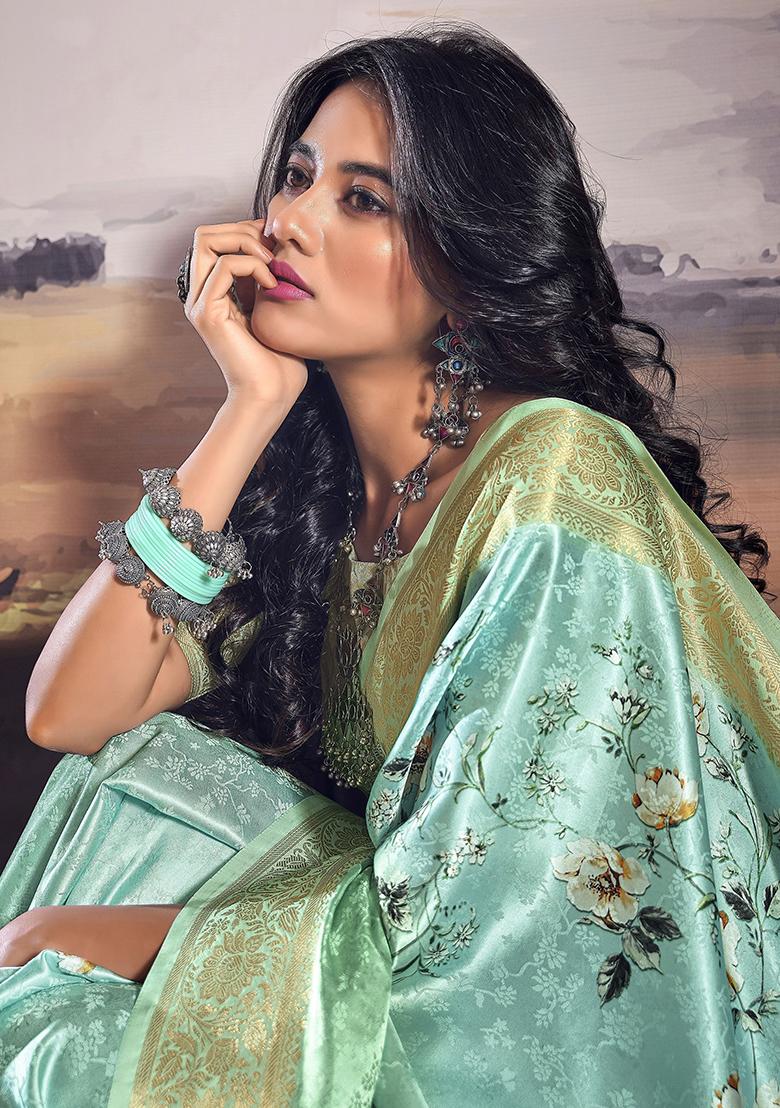 Green Zari Weaving Satin Sarees