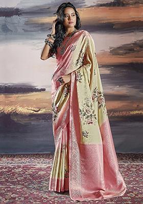 Pink Zari Weaving Satin Sarees