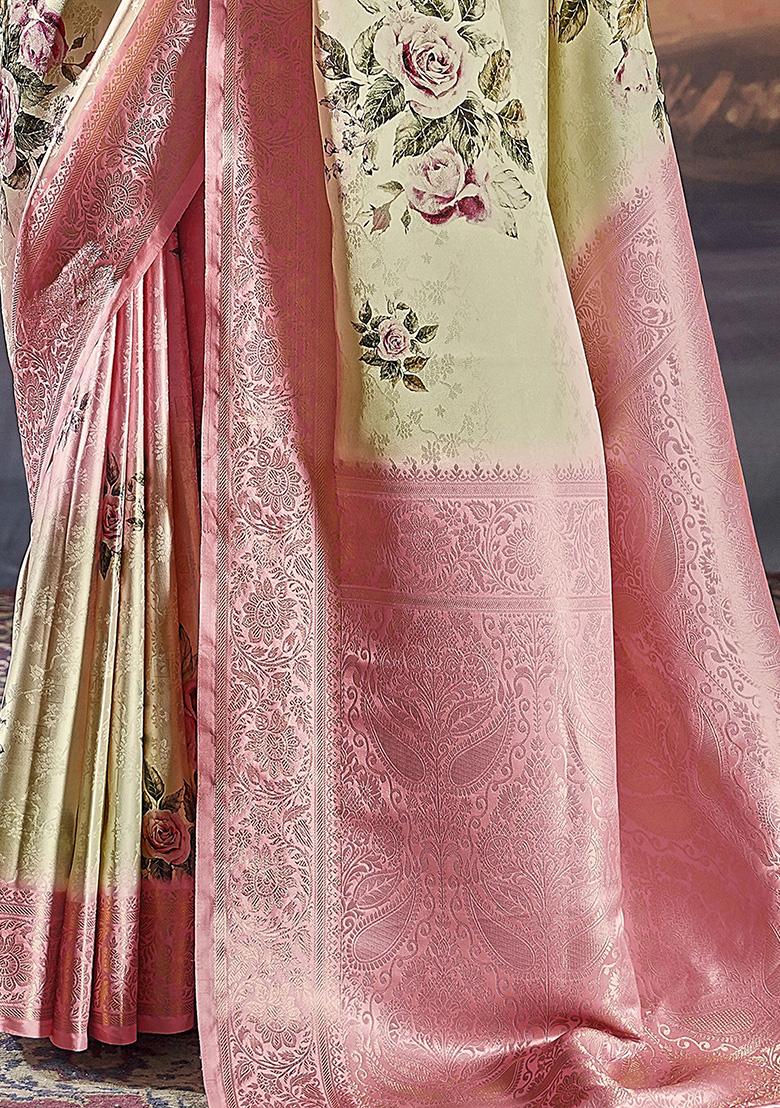 Pink Zari Weaving Satin Sarees