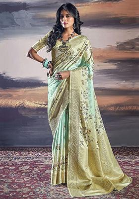 Green Zari Weaving Satin Sarees