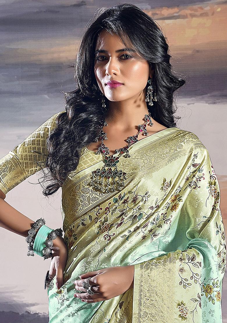 Green Zari Weaving Satin Sarees