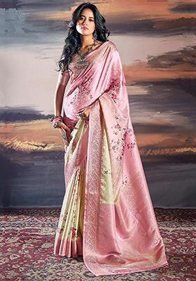 Pink Zari Weaving Satin Sarees