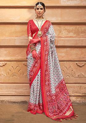 Grey Printed Patola Sarees