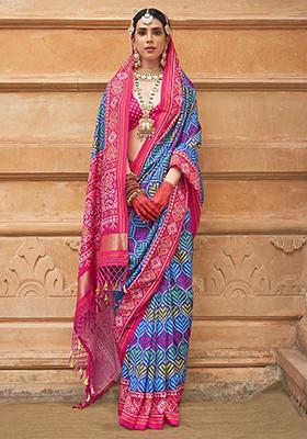 Blue Printed Patola Sarees